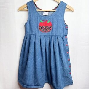 Vintage Samara Girls Denim Jean Apple Basket Jumper Dress 4T-5T  Fall